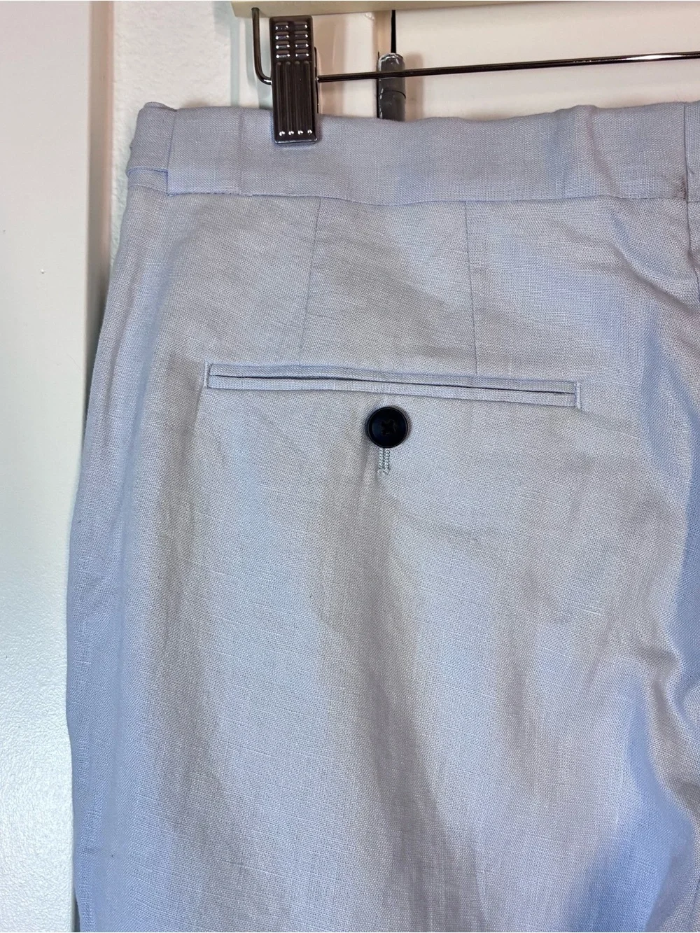New REISS Men’s Kin Soft Blue 100% Linen Slim Fit Side Adjuster Trousers Size 32